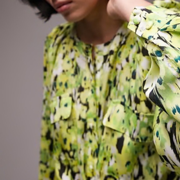 LAFAYETTE 148 New York Lime Green & Navy Abstract Print Button Down Shirt - Picture 1 of 11